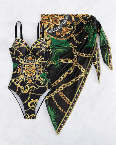 Darius™ | One-Piece Swimsuit with Push-Up Effect and Matching Beach Skirt