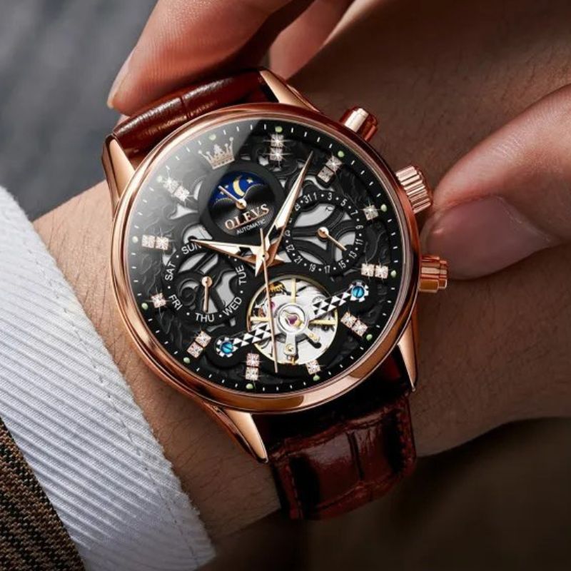 Mechanical Automatic Watch with Leather Strap™ - Olsen & Olsen