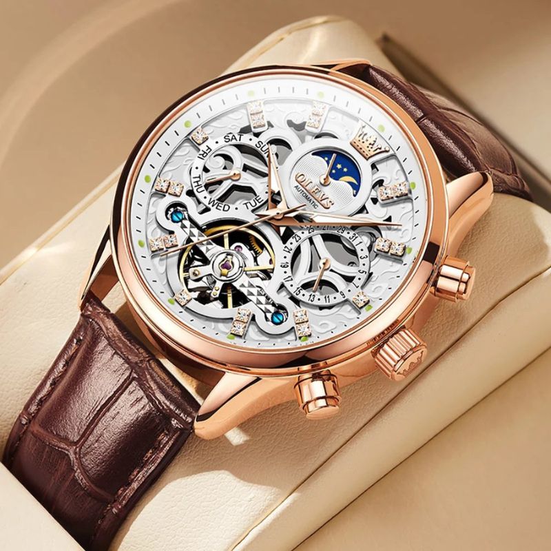 Mechanical Automatic Watch with Leather Strap™ - Olsen & Olsen