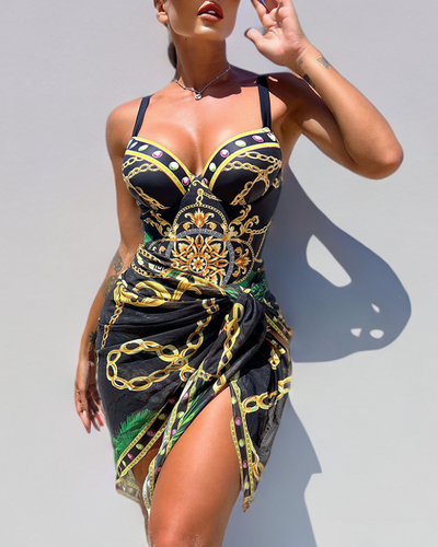 Darius™ | One-Piece Swimsuit with Push-Up Effect and Matching Beach Skirt
