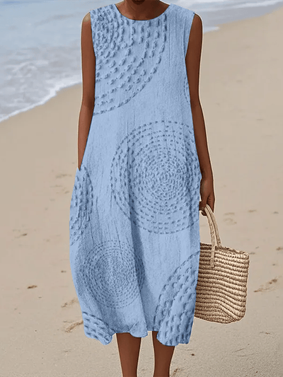 Ladies Casual Printed Round Neck Sleeveless Dress
